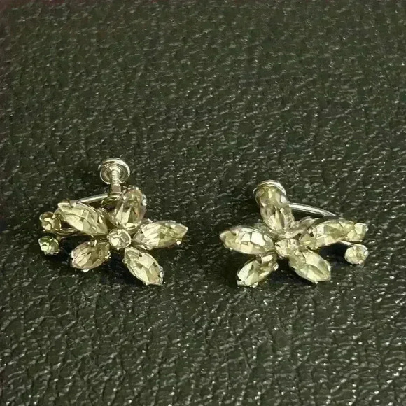 Von Dell vintage midcentury screwback orchid 925 sterling rhinestone earrings - Picture 3 of 4